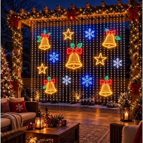 Christmas LED Wall Curtain Lights 9.8ft x 9.8ft, 400 LED Smart Outdoor Net Display, RGB Fairy Light with Remote & Timer