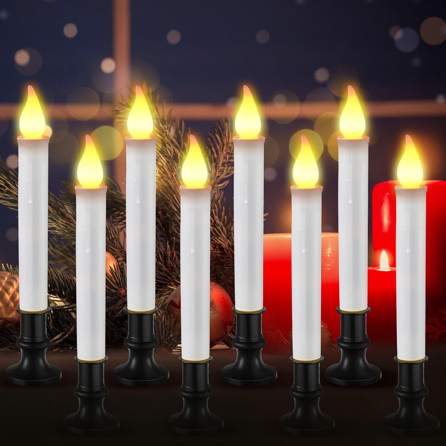 Christmas LED Window Candles with Sensor 8 Pcs Dusk to Dawn Flameless