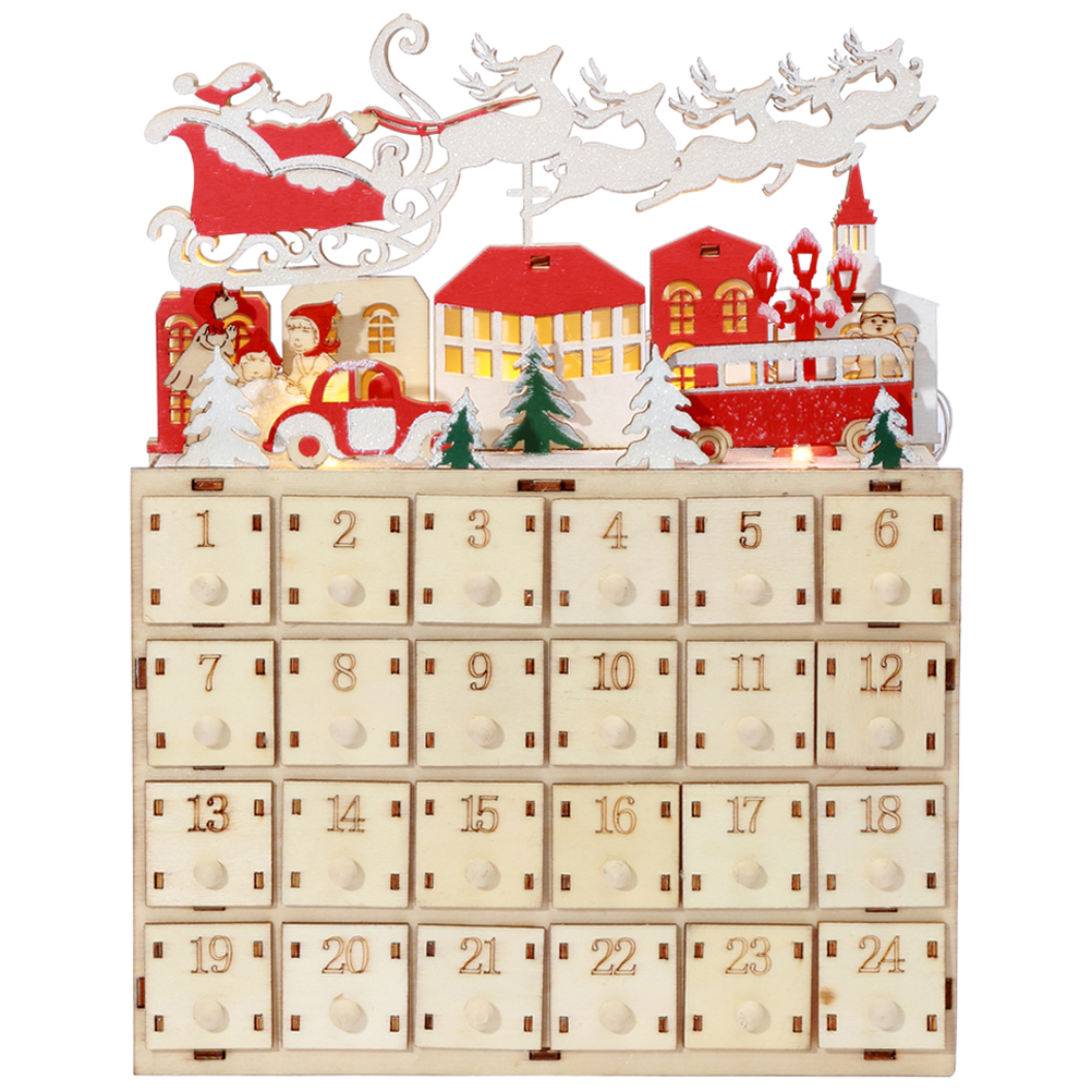 Christmas LED Wooden Advent Calendar Wood House Xmas Countdown Calendar