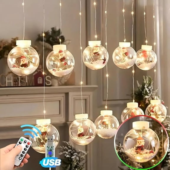 Christmas LED light strings, blessing balls, Santa Claus decorations, 8 lighting modes, equipped with USB power supply, with remote control, suitable for holiday parties, celebrations and other occas