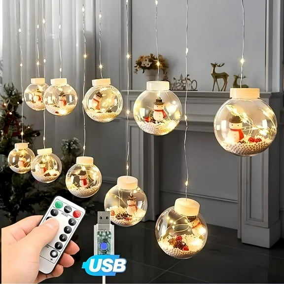 Christmas LED light strings, blessing balls, snowman decorations, 8 lighting modes, equipped with USB power supply, with remote control, suitable for holiday parties, celebrations and other occasions