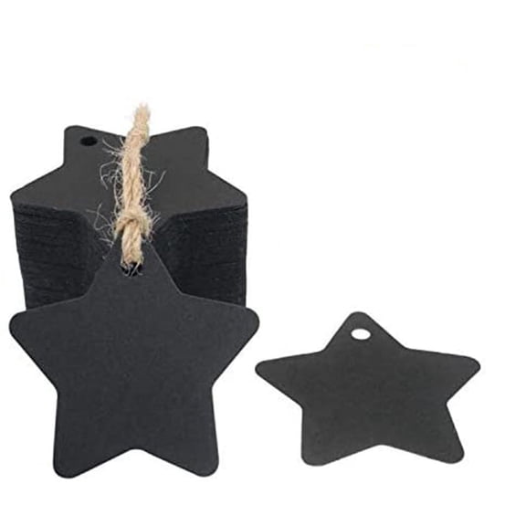Christmas Labels Tags Star Gift Tags Pack of 200 Kraft Paper Hang Tags 6CM with 30M Jute Twine for Christmas Gifts, Jams etc. (Black) - Schwarz