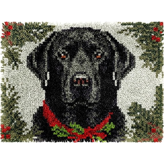 Christmas Labrador Dog Easy DIY Latch Hook Rug Kits DIY Tapestry Crochet Hooking Mat Making Kits With Printed Pattern Canvas Needlework Kits 52x38cm n-93)