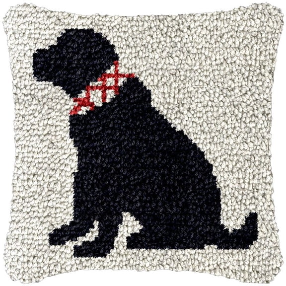 Christmas Labrador Latch Hook Kits Pillow DIY Rug Crochet Hook Cushion Making Kits with Preprinted Pattern Canvas Instruction Yarns and Latch Hooking Pillow Cover Easy to Starter DIY Kits 43x43cm(p4)
