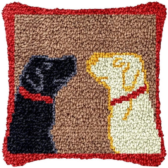 Christmas Labrador Latch Hook Kits Pillow DIY Rug Crochet Hook Cushion Making Kits with Preprinted Pattern Canvas Instruction Yarns and Latch Hooking Pillow Cover Easy to Starter DIY Kits 43x43cm(p7)