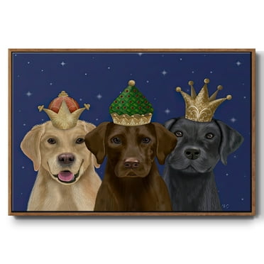 Christmas Labradors, Three Kings - Framed Gallery Wrapped Holiday Canvas - 17 x 25 - Rosewood Frame