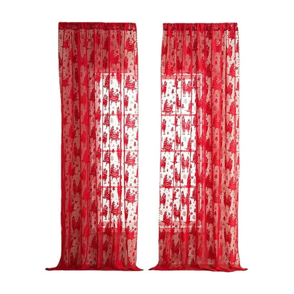 Christmas Lace Curtains, 2 Panels Christmas Tree Weave Sheer Curtains for Living Room, Farmhouse Embroidery Rod Pocket Holiday Sheer Lace Curtains, Green 55 x 39 Inches