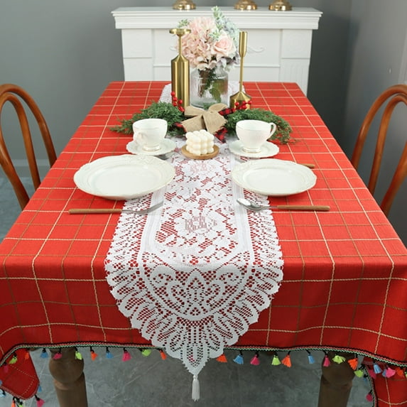 Christmas Lace Table Runner - Long Festive Holiday Runner, Elegant Vintage Lace Runner Reusable Indoor Outdoor Dining Coffee Table Decor