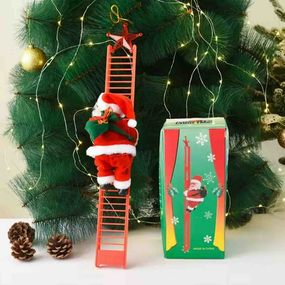 Christmas Ladder Climbing Santas – Cute Fireplace Decor, Santa Claus with Music and Lights, Ideal for Festive Mood, 66x19cm, Perfect Holiday Decoration for Home and Office