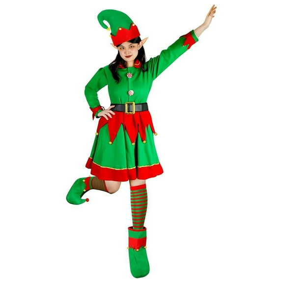 Christmas Ladies Party Role-Playing Performance Dress for Holiday Events and Cosplay, Elegant Women's Costume Dress with Long Sleeve and Festive Design,Green,S