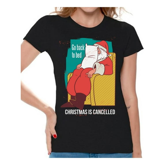 Christmas Ladies Shirt Holiday Season Tee for Her Merry Xmas 2020 Happy New Year Funny Santa T-Shirt for Women