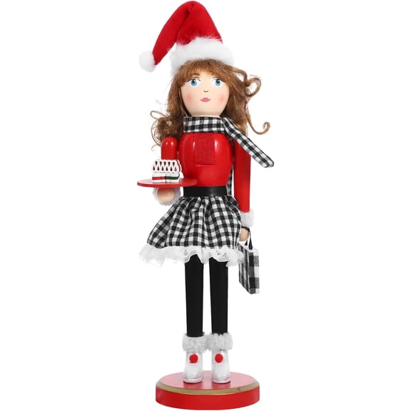 Christmas Lady Nutcracker Decor Wooden Lady Holding Dessert Christmas Nutcracker Xmas Home Decorations, 15Inch
