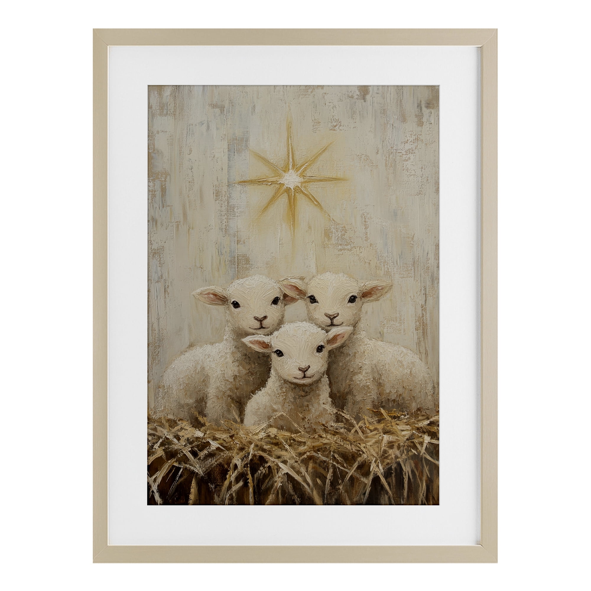Christmas Lambs Trio Birch Framed Print Under Glass, design by Petal Prints Design