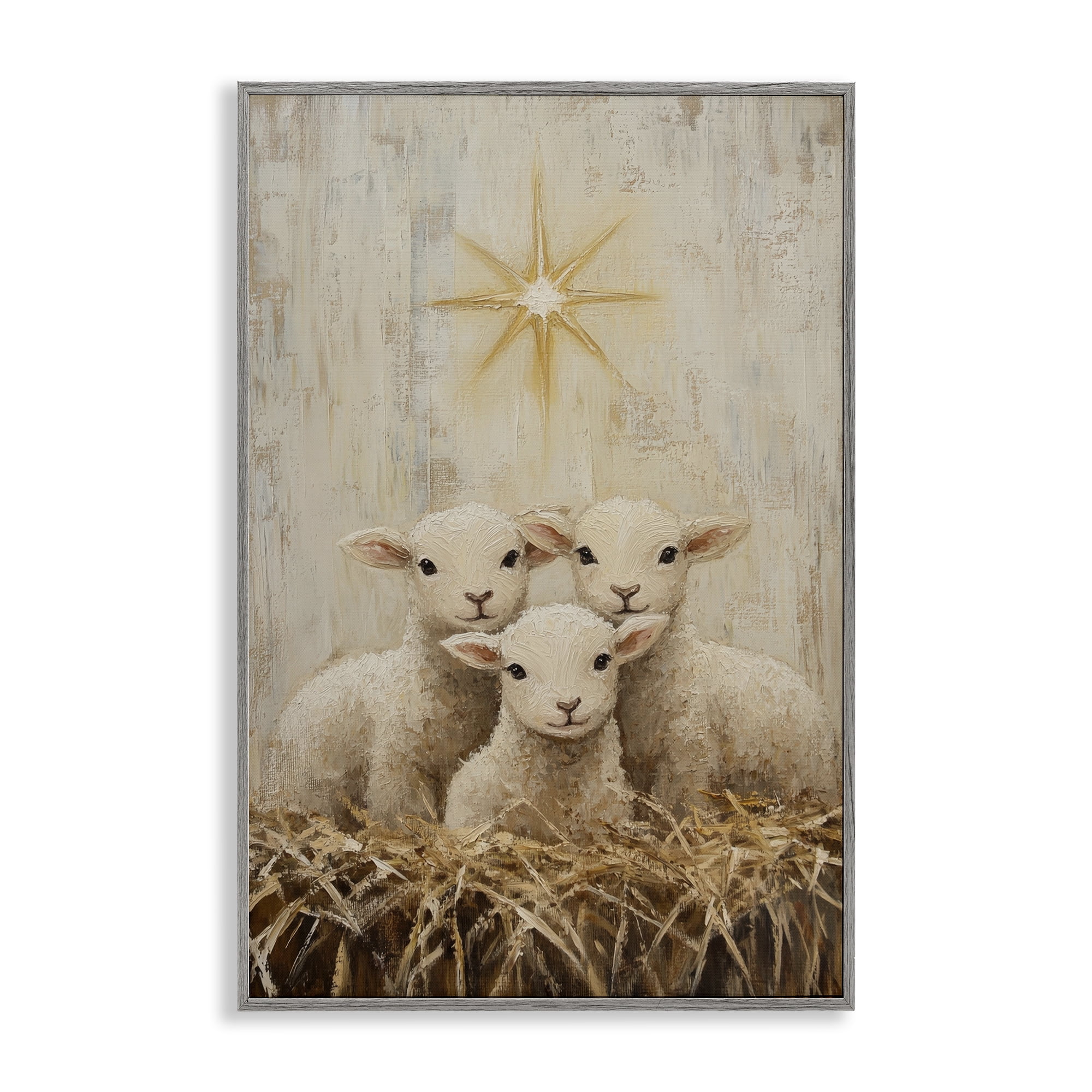 Christmas Lambs Trio Gray Framed Giclee Art, design by Petal Prints Design