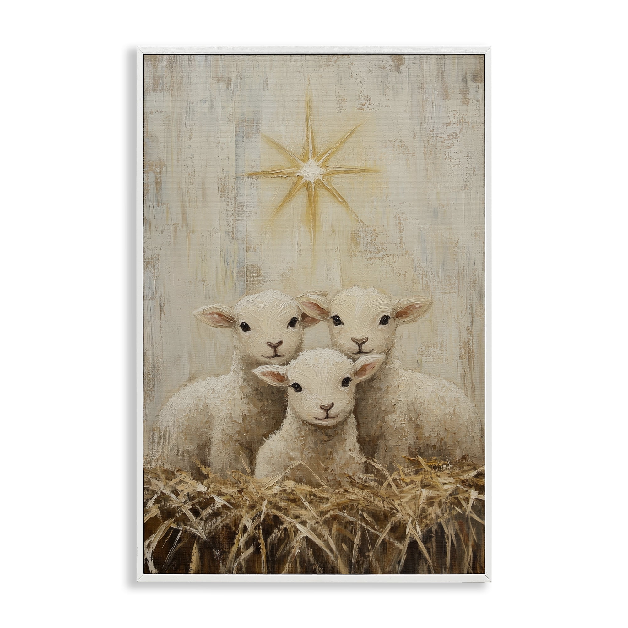 Christmas Lambs Trio White Framed Giclee Art, design by Petal Prints Design