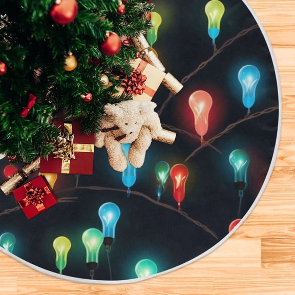 Christmas Lamp Light Post Christmas Tree Skirt 48 Inch Winter Xmas Tree Mat for Home Party Holiday Decorations