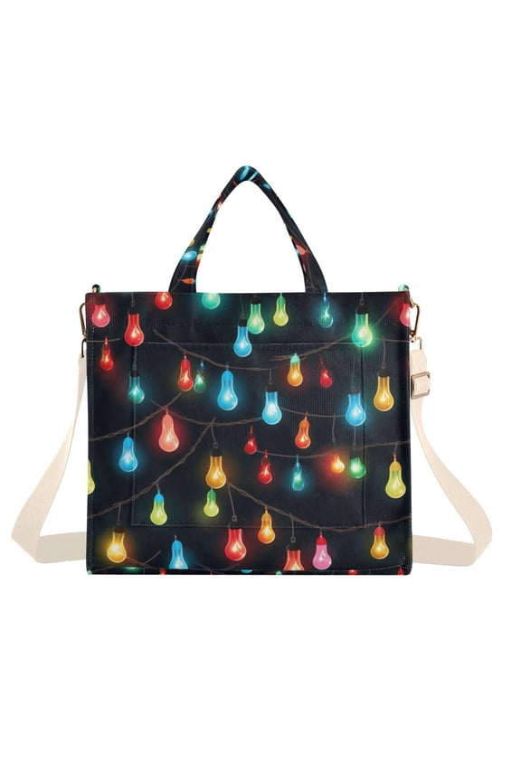 Christmas Lamp Light Post Corduroy Tote Bag Handbag Large Messenger Bag Shoulder Crossbody Zipper Bag Purse
