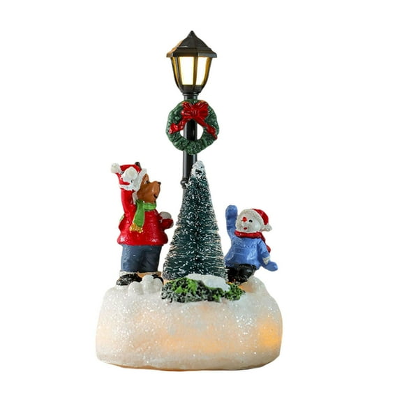 Christmas Lamp Post Figurine with Lighted LED Resin Design for Holiday Village Scene Tabletop Decor Centerpiece