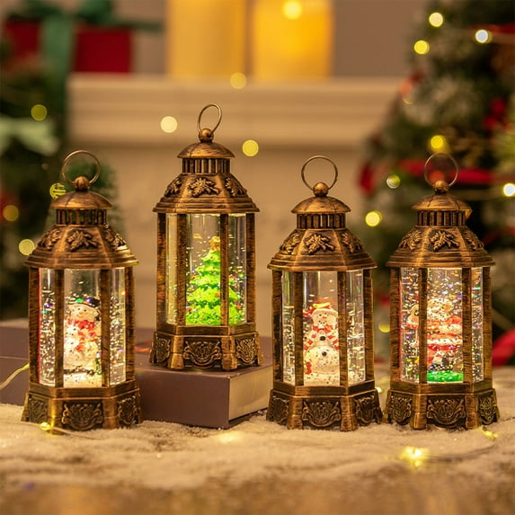 Christmas Lantern Decor Christmas Night Light Christmas Snow Globe Set Battery Operated Desk Lamp Lighted Glitter Water Globe Lanterns Christmas Party Supplies Home Decor 50ml