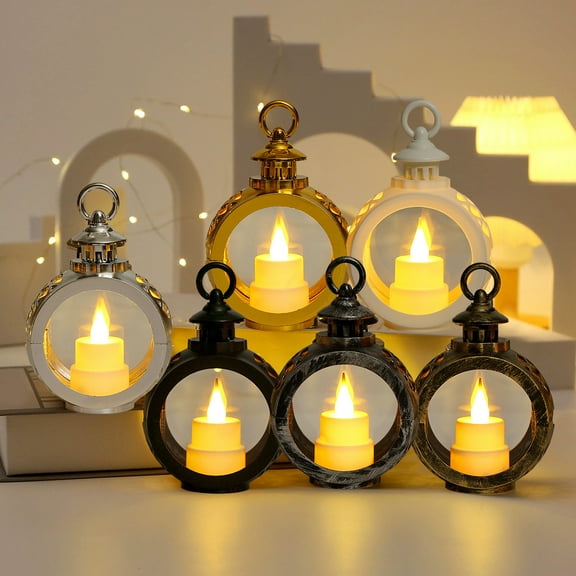 Christmas Lantern With LED Flameless Candle Christmas Wind Lamp Mini Candle Night Light Hanging Decorative Candle Lanterns Berry Battery for Easter Wedding Xmas Party Table Centerpiece