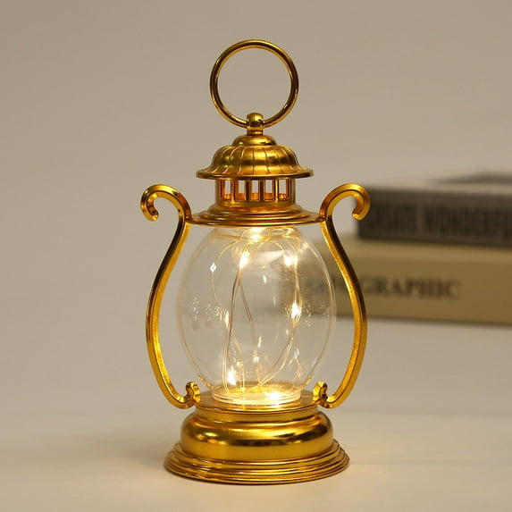 Christmas Lantern LED Light String Small Oil Lamp Decorative Candle Lanterns Small Western Lantern for Tabletop, Vintage Hanging Decor for Halloween Xmas