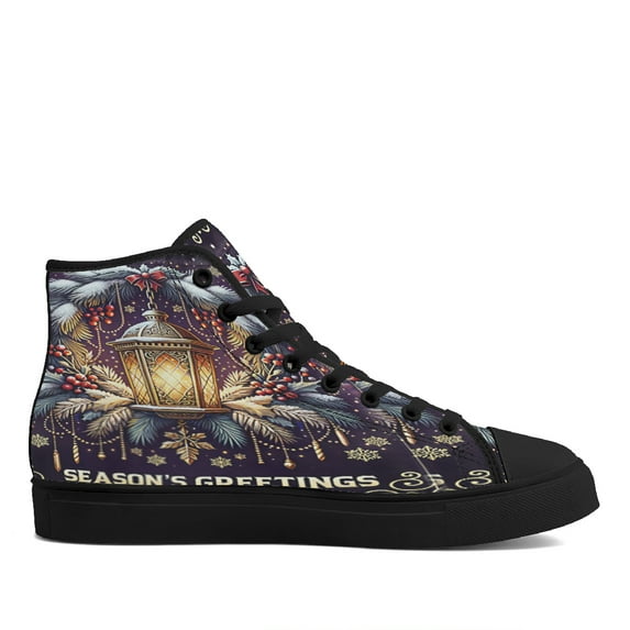 Christmas Lantern Season Greetings High Top Canvas Shoes Sneakers Black Size 12