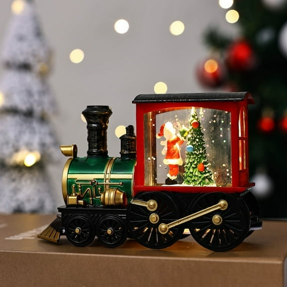 Christmas Lantern Train Shaped Snow Globe Vintage Christmas Water Glittering Snowing Globe Night Light, Battery Operated Snowglobe Decoration Xmas Ornaments Gifts