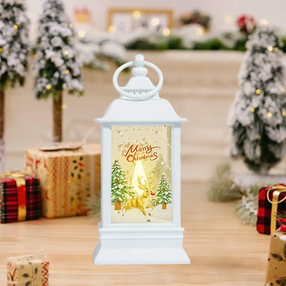 Christmas Lantern with Customizable Panels, Battery Operated LED Candle Lamp, Portable Flameless Holiday Decor for Tabletop Indoor Outdoor(B)