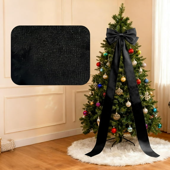 Christmas Large Double-Layer Bow Decoration Elegant Festive Accessory, Tree Topper, Front Door & Outdoor Activity/Party Decorations, 47*190Cm Flannel Material Single Piece Holiday