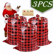 Christmas Large Plastic Bag Jumbo Gift Bag Santa Claus Gift Bag with Rope for Christmas Party Gifts & Supplies Red Black Buffalo Plaid 3Pcs