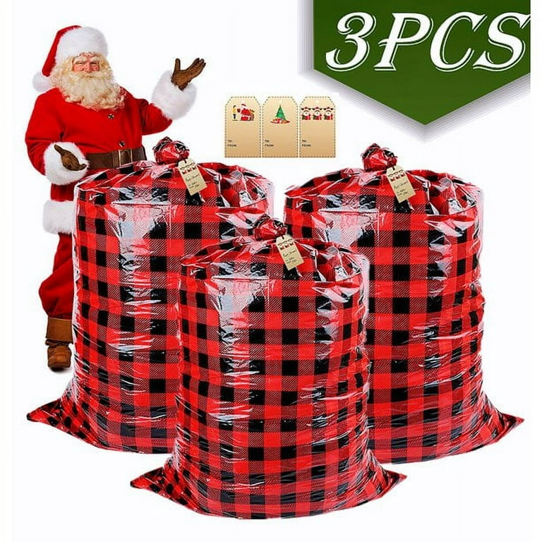 100 pk, Red Plastic Gift Sacks, 2 Mil Thick Jumbo 24 x 6 x 42 inch for Christmas Gift, Made in USA