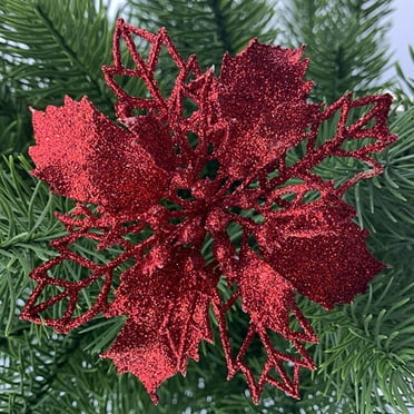 Christmas Large Poinsettia Glitter Flower Tree Hanging Ornament Xmas Party Decor