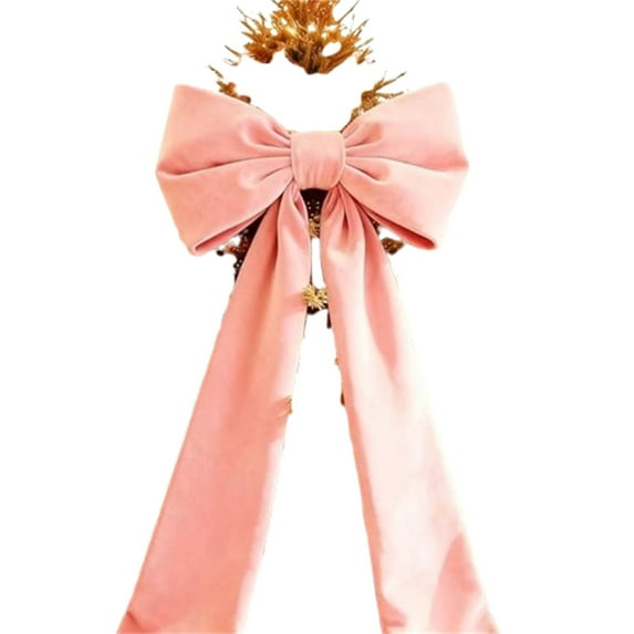 Christmas Large Size Bow 50×180cm Velvet Birthday Decorations Christmas Tree Topper Bow Decor Holiday Party Supplies (Pink)