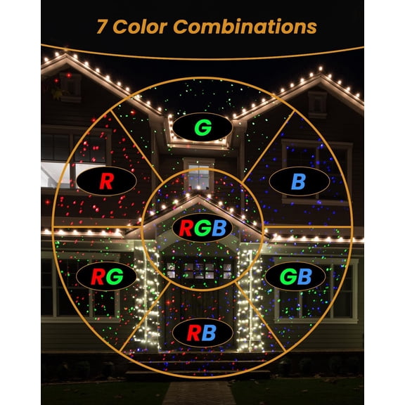 Christmas Laser Lights Outdoor, RGB (Red, Green, Blue) Light Projector with RF Remote and Timer for Parties & Wedding, Brighter Projection Lights for Christmas, Holidays and Garden Decor