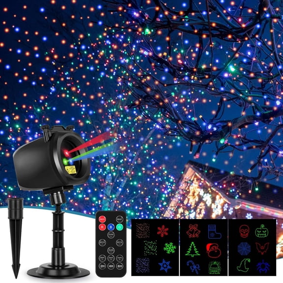 Christmas Laser Projector Lights Outdoor,Halloween RGB Laser Light Projector Indoor, 2025 Firefly Lights Show, IP65 Waterproof Holiday Decoration,3 Colors Plus 3 Cards(Halloween/Snowflake/Christmas)