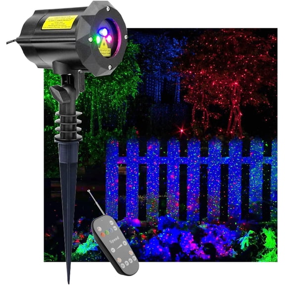 Christmas Laser Projector Lights Outdoor, Motion Firefly Red, Green and Blue with Remote Control and Security Lock