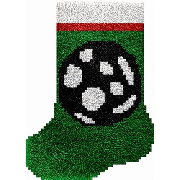 Christmas Latch Hook Kits Stocking with Soccer Making Crochet Hook Stocking DIY Making Kits Color Preprinted Pattern Canvas DIY Needlework Crochet Kits 43x31cm (s24)