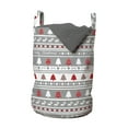 thumbnail image 1 of Christmas Laundry Bag, Xmas Border Deers Trees and Merry Christmas Lettering Bows Bells Image, Basket with Handles Drawstring Closure for Laundromats, 13" x 19", Grey White and Red, by Ambesonne, 1 of 4