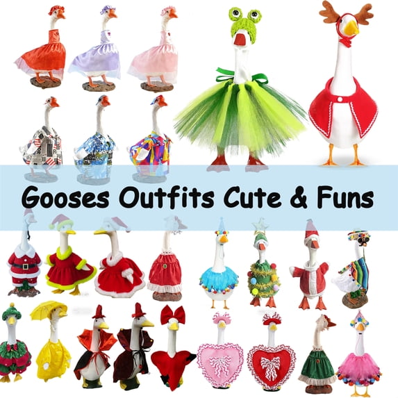 Christmas Lawn Goose Outfit, 23 Inch Goose Figurine Costume with Hat, Festive Goose Clothes for Patio, Yard, and Outdoor Lawn Display, Seasonal Holiday Goose Figurine Outfit, HAODEJW