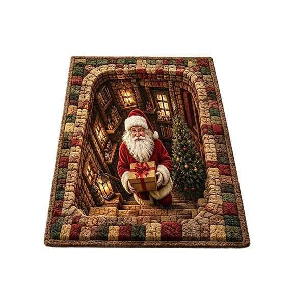 Christmas Layered Illusion Area Rug with Dimensional Scene Design, Soft ...