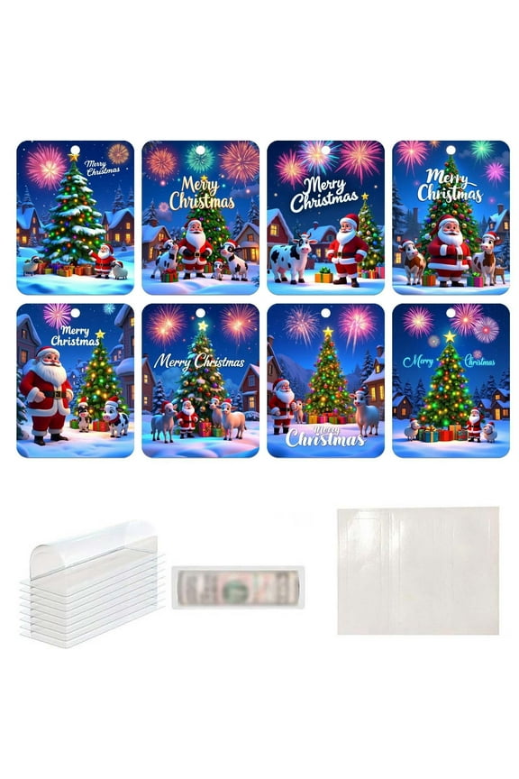 Christmas Leather Wallet Set - 8 Slot RFID Blocking Card Holder with Wooden Snowflake Pendant, Holiday Gift for Men/Women (Red/Green)