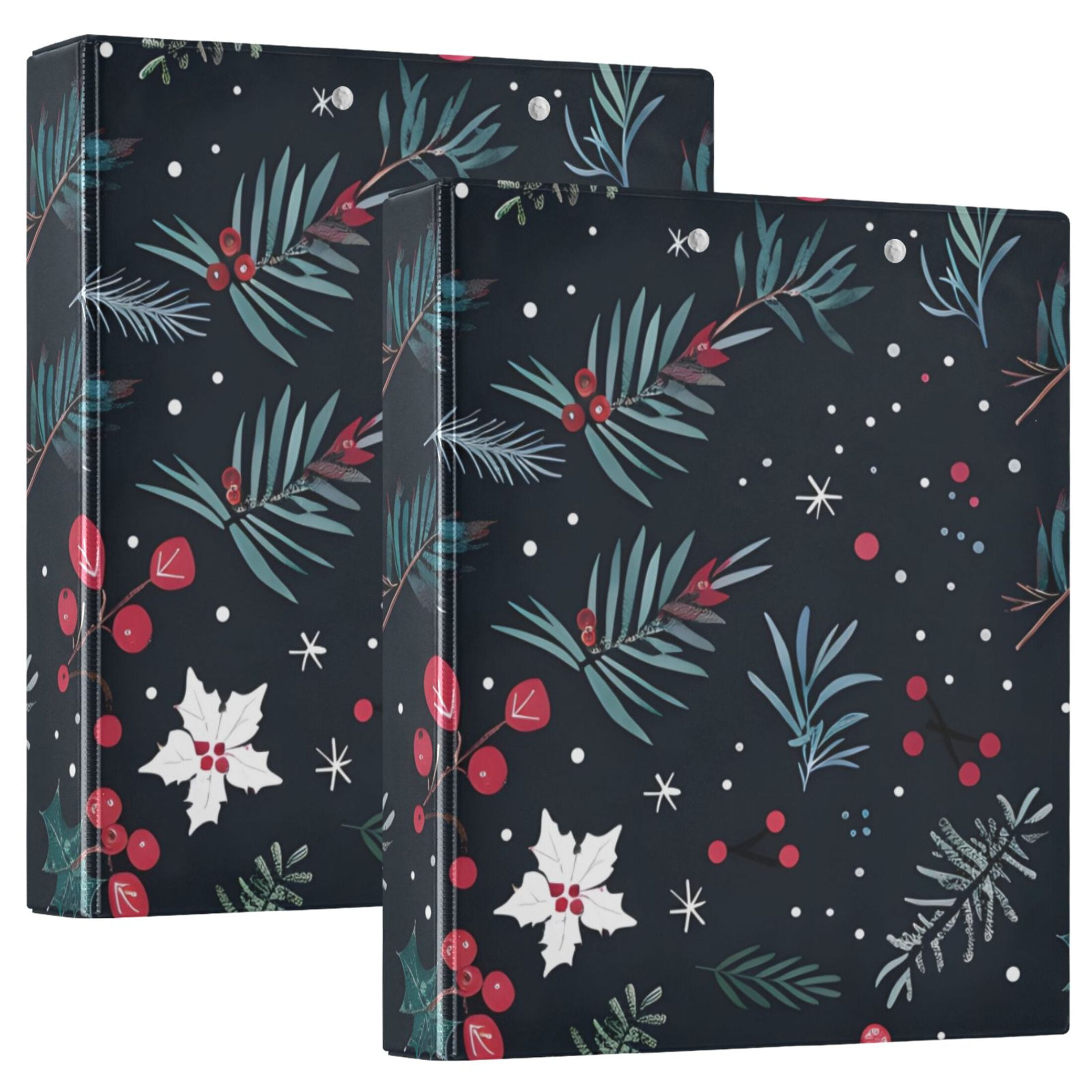 Christmas Leaves 3 Ring Binders 1.5 inch Hardcover File Folders with Interior Pockets A4 Size Organizer for School Office Hospital