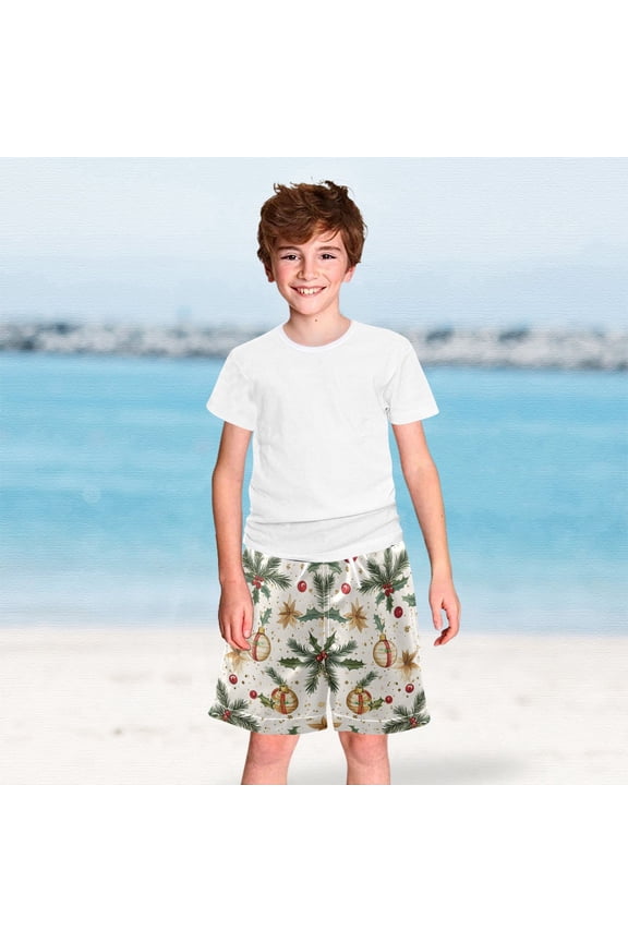 Christmas Leaves Balls Boys Swim Trunks Boardshorts Swimsuit Quick Dry Board Shorts Bathing Suit 2-12T