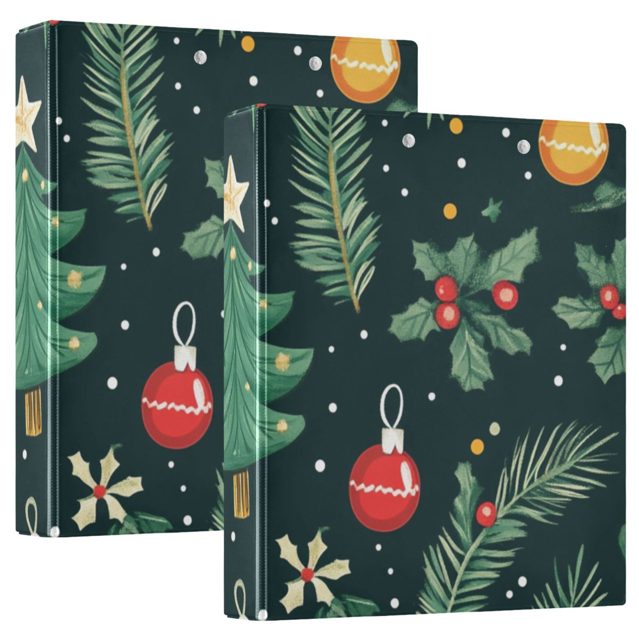 Christmas Leaves Green 3 Ring Binders 1.5 inch Hardcover File Folders with Interior Pockets A4 Size Organizer for School Office Hospital