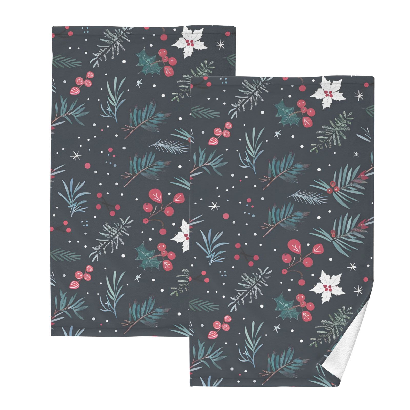 Christmas Leaves Hand Towels Cotton Bath Towels Large Face Towels Absorbent for Bathroom 2 Packs