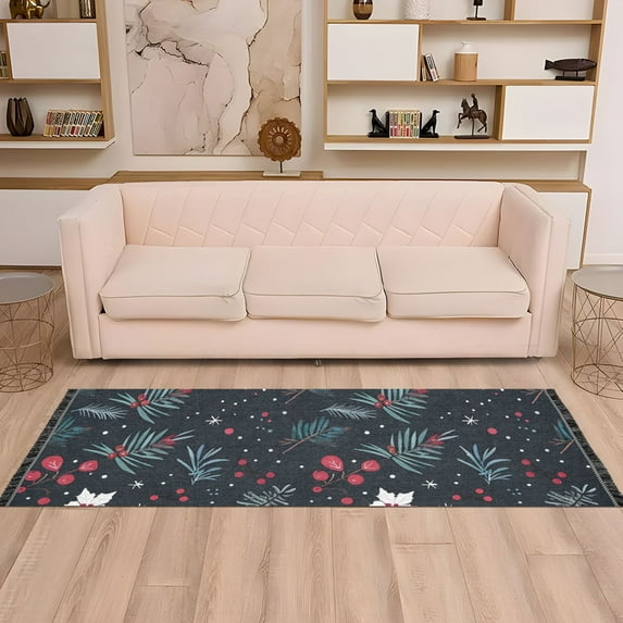 Christmas Leaves Runner Rug Non-Slip Area Rugs Linen Washable Non Shedding for Kitchen Bedroom Carpet