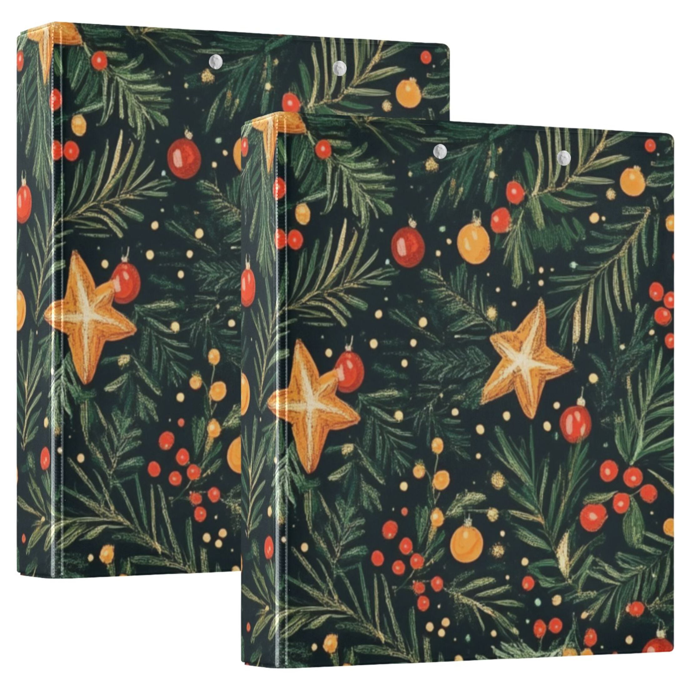 Christmas Leaves Stars 3 Ring Binders 1.5 inch Hardcover File Folders with Interior Pockets A4 Size Organizer for School Office Hospital
