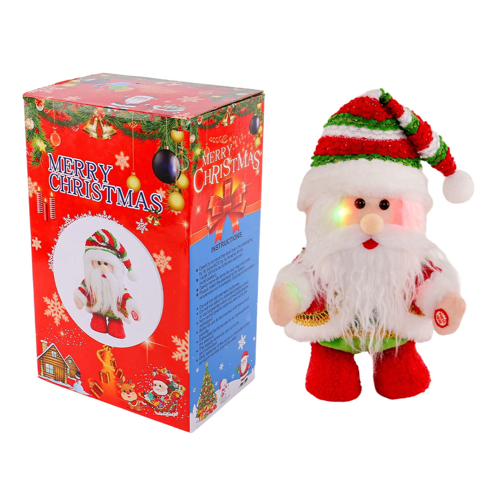 Christmas Led Light Doll Toy Santa Claus Figurine With Music And Left ...