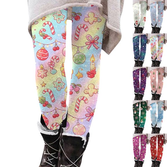 Christmas Leggings for Women Legging High Waist Stretchy Cute Print Yoga Tights Soft Stretchy Xmas Holiday Casual Yoga Pants Butt Lifting Party Csaual Pant Multicolor 2XL