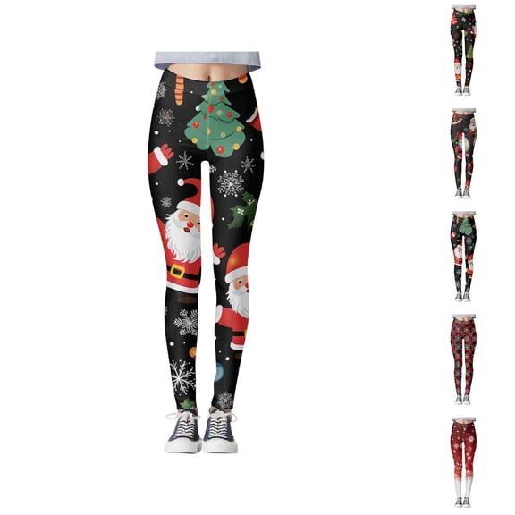 Christmas Leggings for Women 2025 High Waisted Festive Graphic Stretchy Tights Holiday Yoga Pants